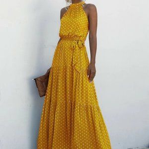 SHEIN Halter Self Tie Ruffle Polka Dot Dress *NWT